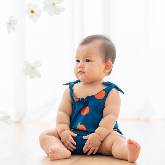 Mandarin Orange Series - Baby Girl Jersey Romper in Blue