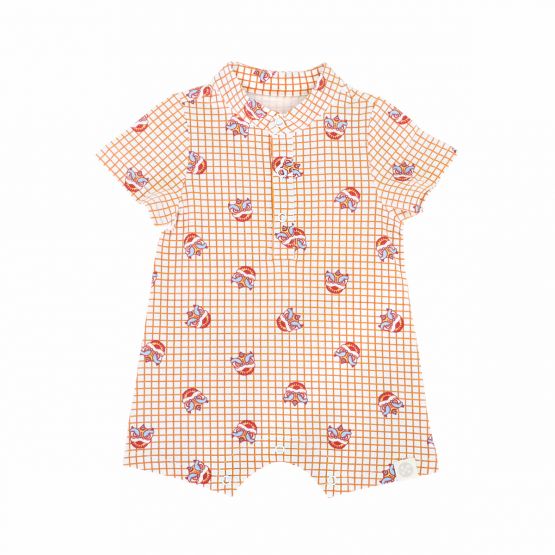 Lion Dance Series - Baby Boy Jersey Shirt Romper in Orange Grid Print  (Personalisable)