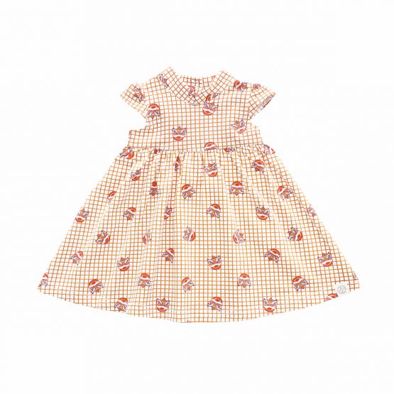 Lion Dance Series - Baby Girl Jersey Dress in Orange Grid Print  (Personalisable)