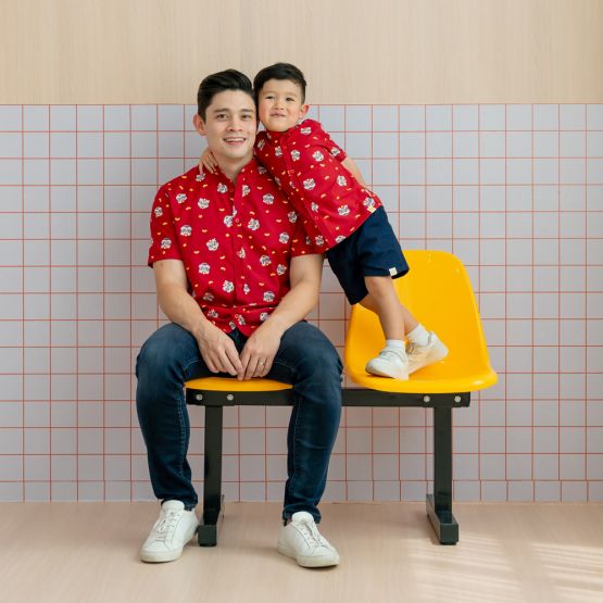 Lion Dance Series - Men’s Shirt in Red (Classic Fit) (Personalisable)