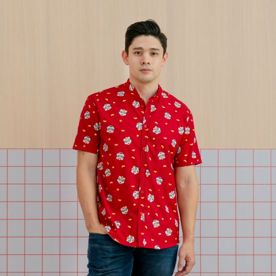 Lion Dance Series - Men’s Shirt in Red (Classic Fit) (Personalisable)