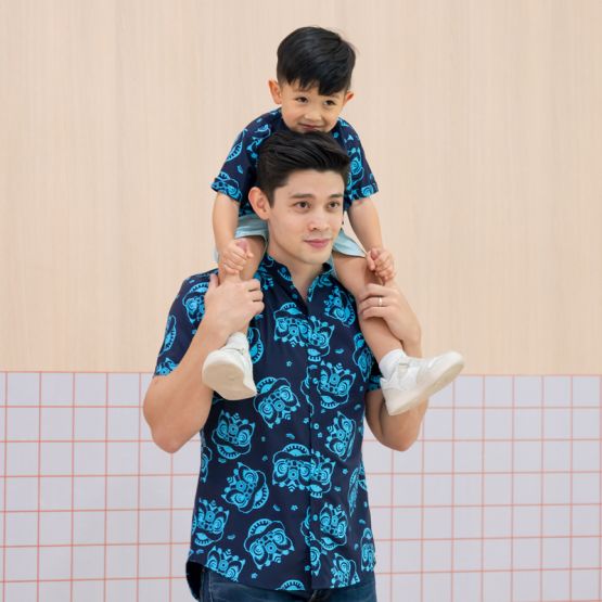 Lion Dance Series - Men’s Shirt in Navy  (Classic Fit) (Personalisable)
