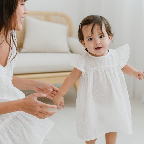 *New* Resort Series - Baby Girl Dress in White Swiss Dot