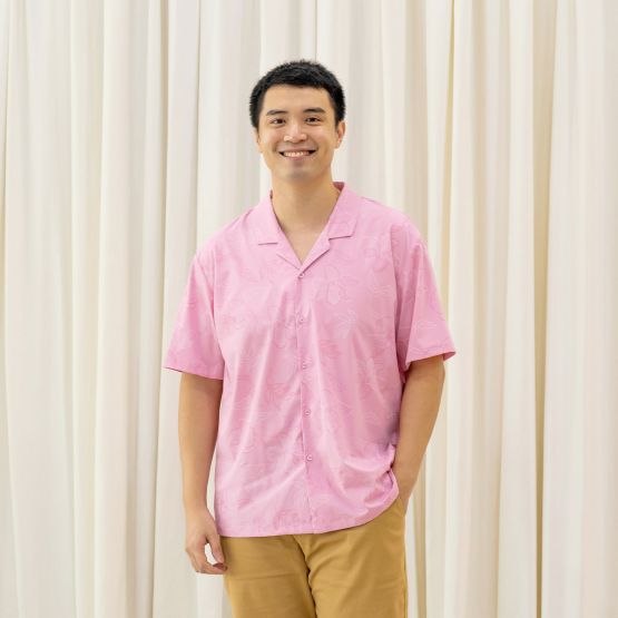 Heritage Series - Men's Camp Collar Shirt in Pink Orchid Print (Relaxed Fit) (Personalisable)