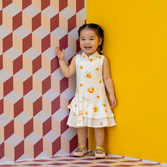 Mandarin Orange Series - Girls Cheongsam in White