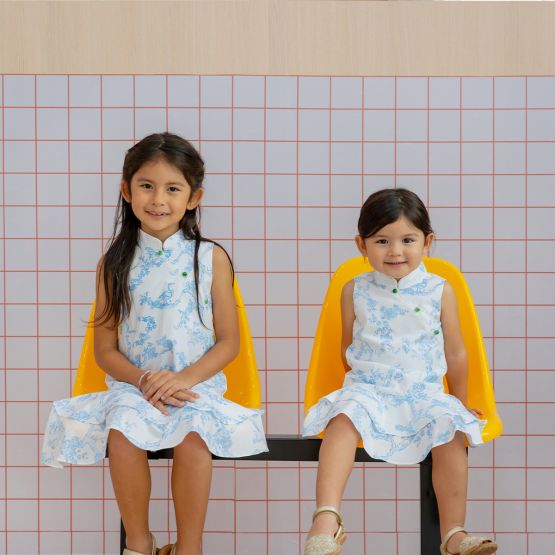 Heritage Series - Girls Cheongsam in Floral Porcelain Print