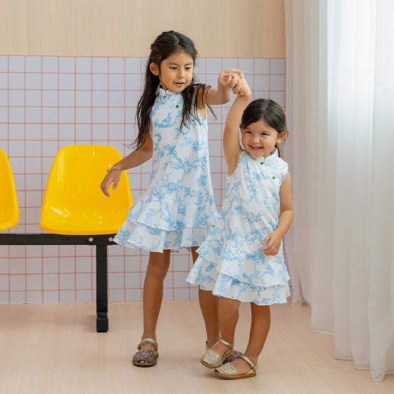 Heritage Series - Girls Cheongsam in Floral Porcelain Print