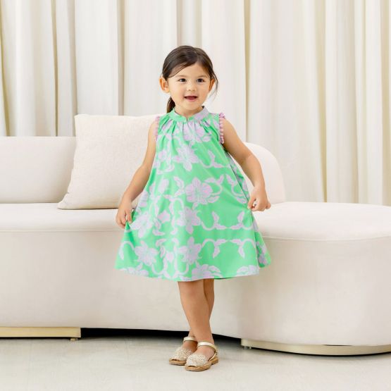 Heritage Series - Girls Cheongsam in Green Orchid Print