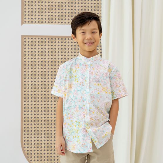 Chinese Motif Series - Boys Shirt in Pastel Rainbow Motif (Personalisable)