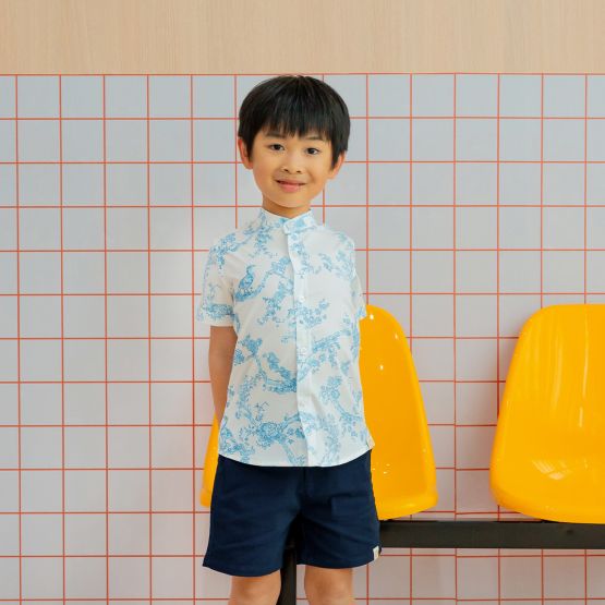 Heritage Series - Boys Shirt in Floral Porcelain Print (Personalisable)