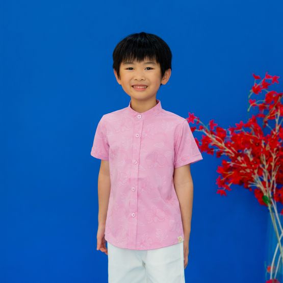Heritage Series - Boys Shirt in Pink Orchid Print (Personalisable)