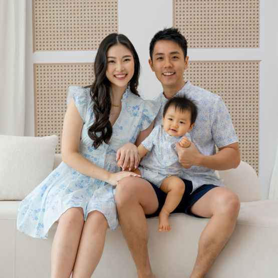 Chinese Motif Series - Baby Boy Jersey Romper in Blue Motif (Personalisable)