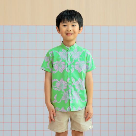 Heritage Series - Boys Shirt in Green Orchid Print 