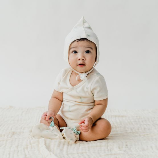 *New* Personalisable Organic Baby Bonnet Hat in Pine Tree Print