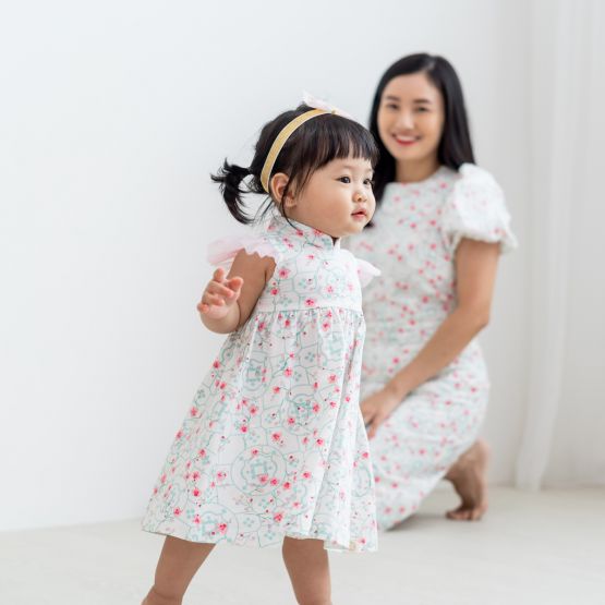 Chinese Motif Series - Baby Girl Jersey Dress in White