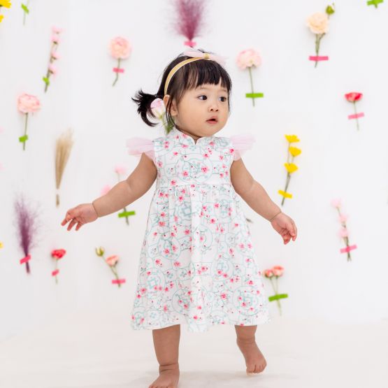 Chinese Motif Series - Baby Girl Jersey Dress in White