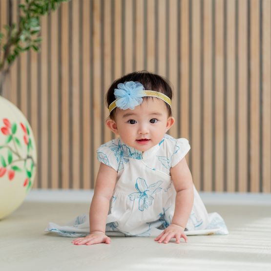 Garden Series - Baby Girl White Dress in Magnolia Print