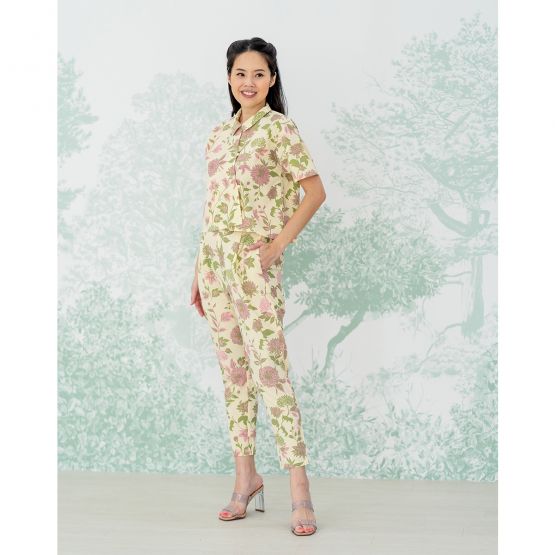 Garden Series - Ladies Pants in Yellow Chrysanthemum Print