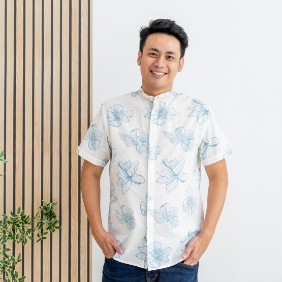 Garden Series - Men's White Shirt in Magnolia Print (Personalisable)