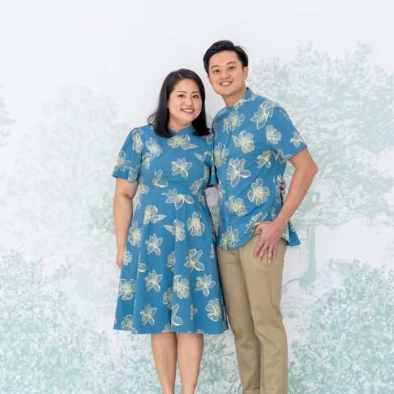 Garden Series - Men's Blue Shirt in Magnolia Print (Personalisable)