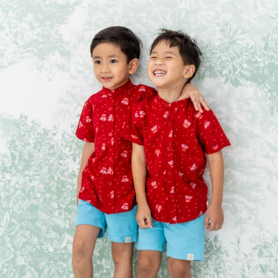 Lion Dance Series - Boys Shirt in Red (Personalisable)
