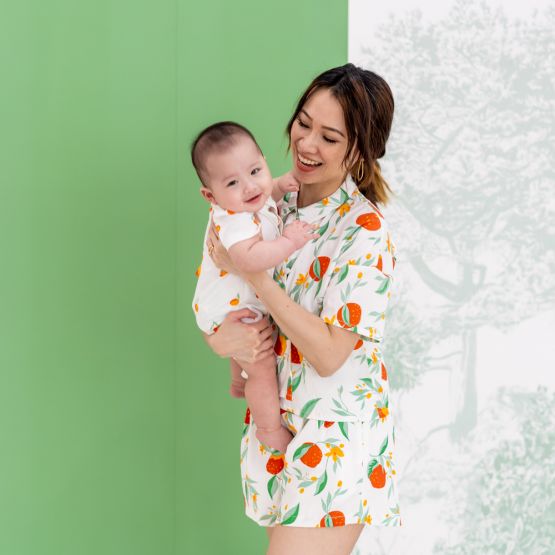 Mandarin Orange Series - Baby Boy Jersey Shirt Romper in White  (Personalisable)