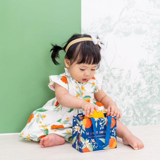Mandarin Orange Series - Baby Girl Dress in White Floral Orange Print  (Personalisable)