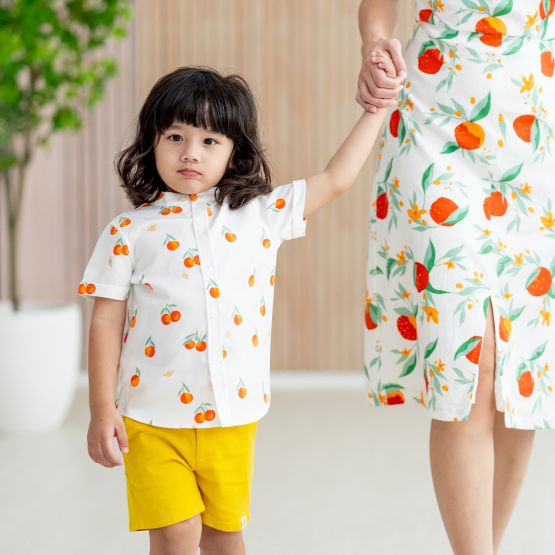 Mandarin Orange Series - Boys Shirt in White (Personalisable)