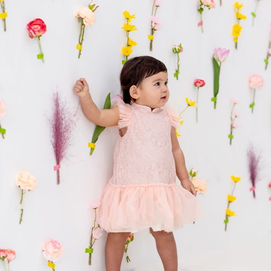 Spring Series - Baby Girl Tulle Lace Dress in Pink