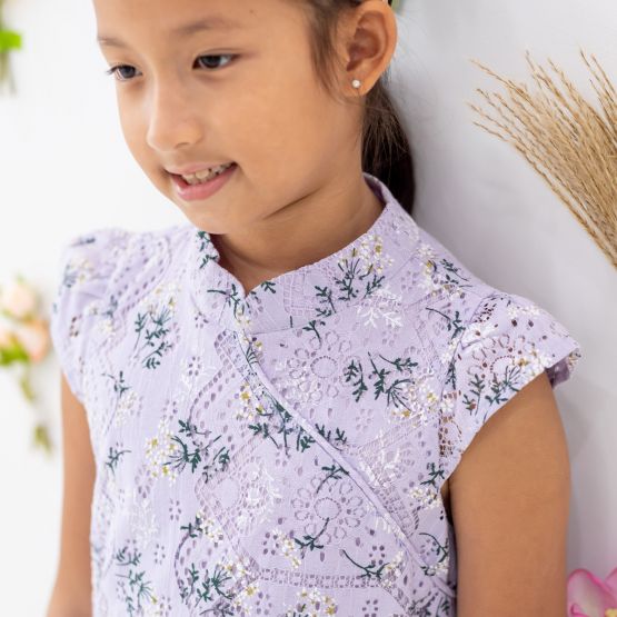 Spring Series - Girls Cheongsam Lace Dress in Lilac