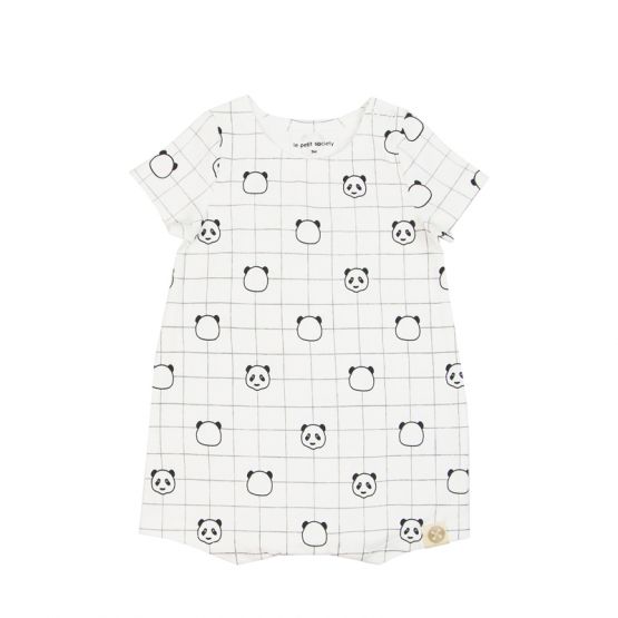 Baby Romper in Panda Grid Print 