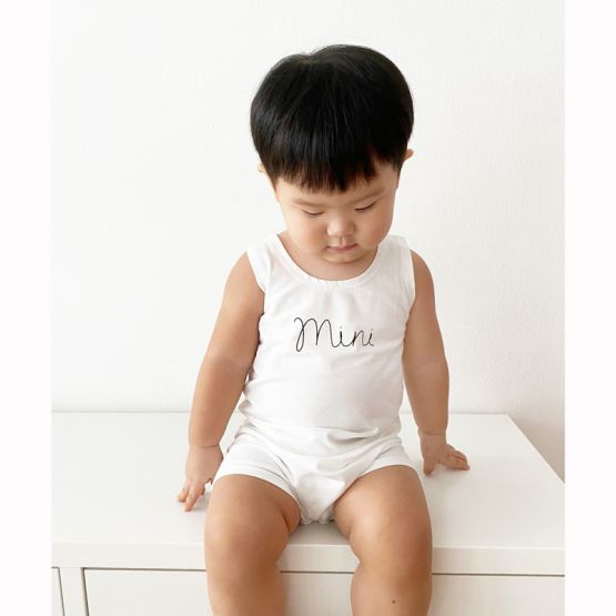Family Tees - Mini Baby Sleeveless Romper in White/Black