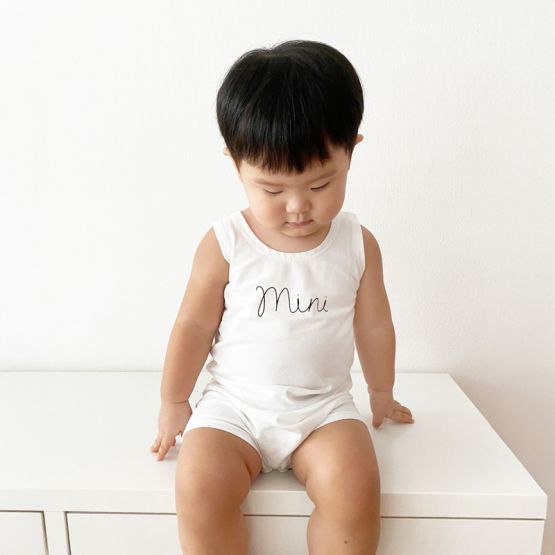 Family Tees - Mini Baby Sleeveless Romper in White/Black