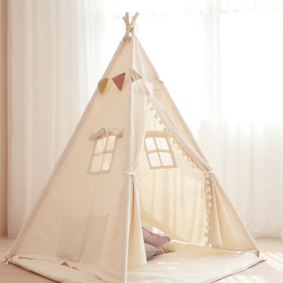 *New* Canvas Teepee Tent with Pom Poms