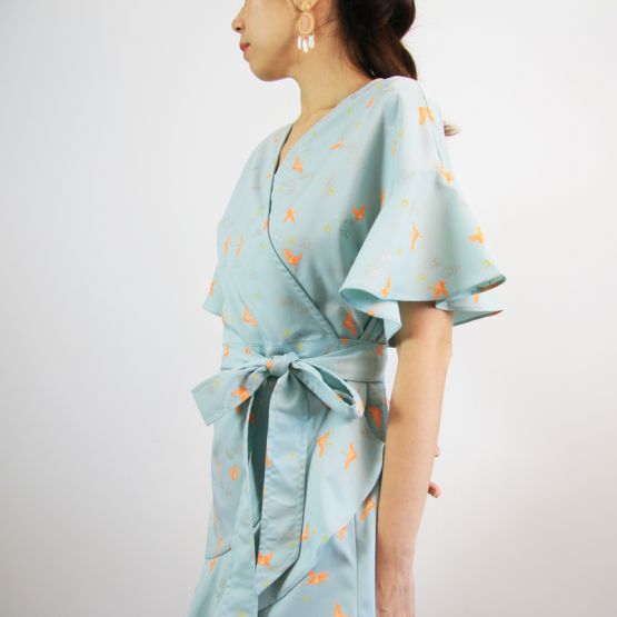 Crane Series - Ladies Wrap Dress in Sky Blue