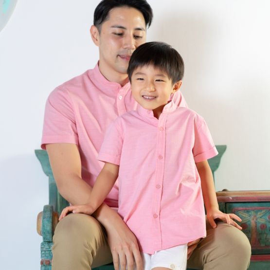 Lion Dance Series - Personalisable Boys Pink Linen Shirt