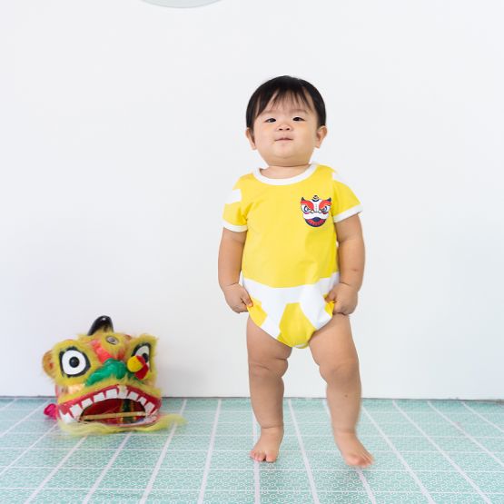Lion Dance Series - Baby Jersey Romper in Yellow 