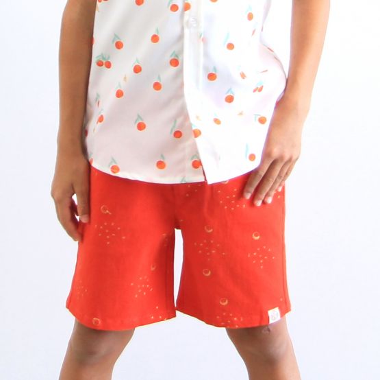 Signature Red Bermuda Shorts with Moon & Stars
