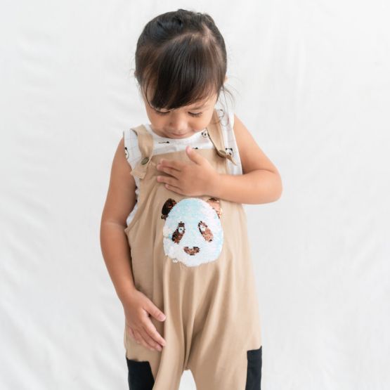 Kids Panda Reversible-Sequins Overalls