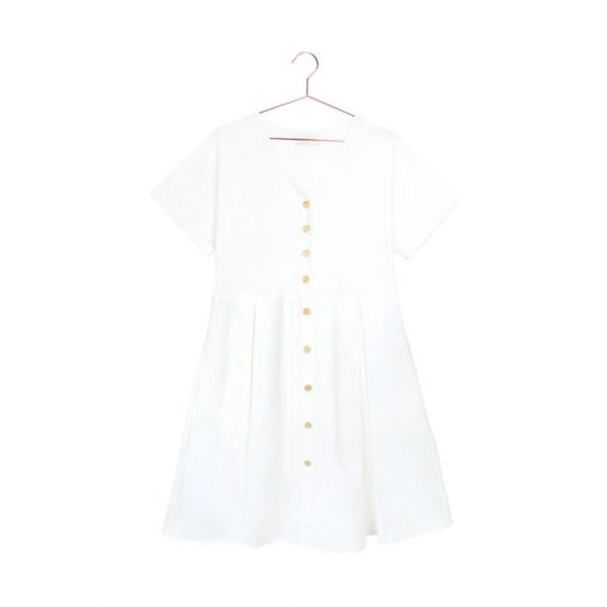 Linen White Ladies Button-Down Dress
