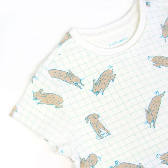 Kids Short Sleeve Organic Pyjamas Set in Rabbit Print 