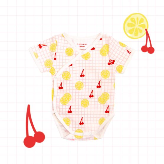 Baby Organic Romper in Lemon & Cherry Print (Personalisable)