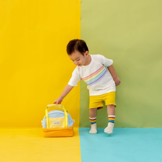 Kids Thermal Lunch Bag in Pastel Colour Block with Yellow Strap (Personalisable)
