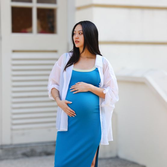 Le Petit Society x Ohhdivine - Ladies Jersey Knit Dress in Blue/Sage
