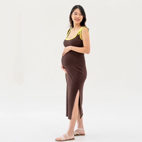 Le Petit Society x Ohhdivine - Ladies Jersey Knit Dress in Brown/Lime