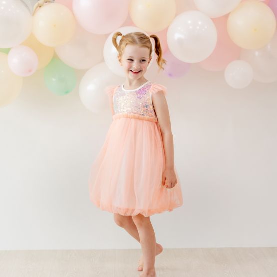 *New* Flower Girl Series - Sequin Mini Bubble Dress in Peach
