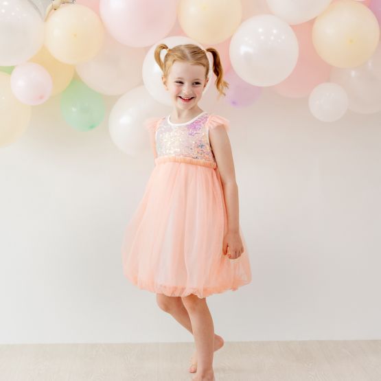 Flower Girl Series - Sequin Mini Bubble Dress in Peach
