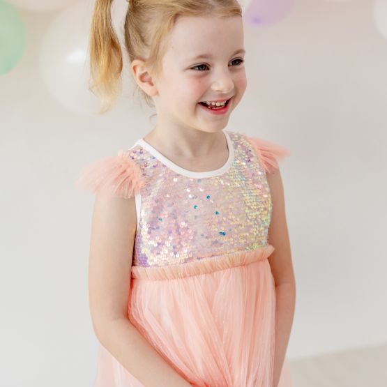 *New* Flower Girl Series - Sequin Mini Bubble Dress in Peach