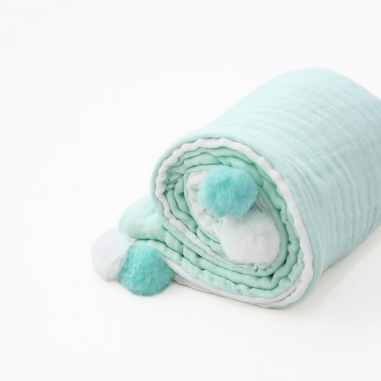 Double Thickness Baby Comforter in White and Mint