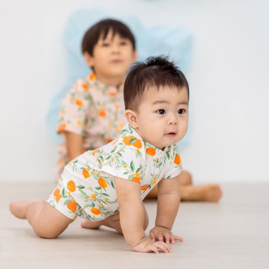 Mandarin Orange Series - Baby Boy Jersey Romper in White (Personalisable)